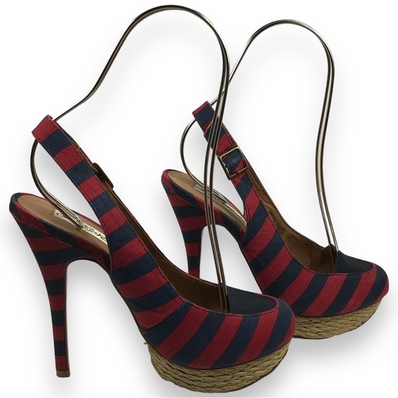 Monkey Overboard Womens Striped Canvas Espadrille Platform Red Blue Sz 7 - Picture 10 of 16